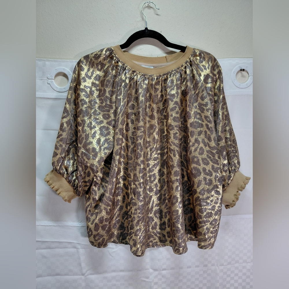Metallic Leopard Print Blouse in Gold and Brown